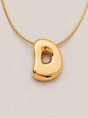 New! Gold Bubble Monogram Initial Letter Necklace NWOT